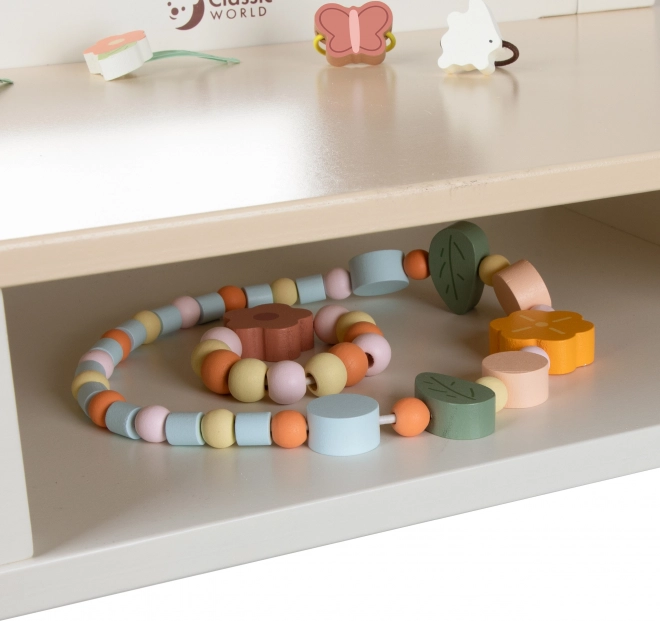 Masa de toaletă din lemn cu oglindă rotundă și accesorii Pastel Classic World