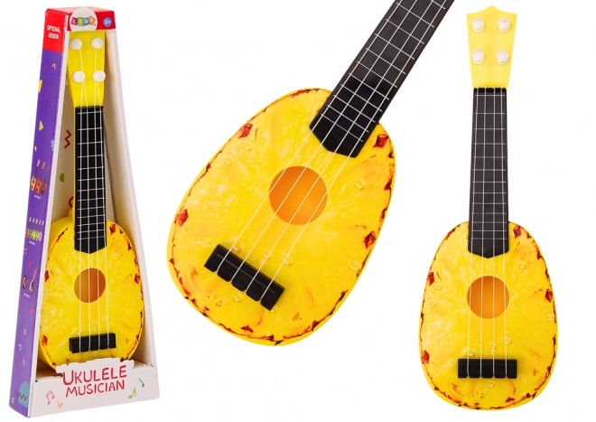 Ukulele mini pentru copii motive ananas galben