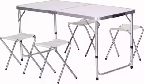 Set de camping pliabil cu masă și 4 scaune, gri
