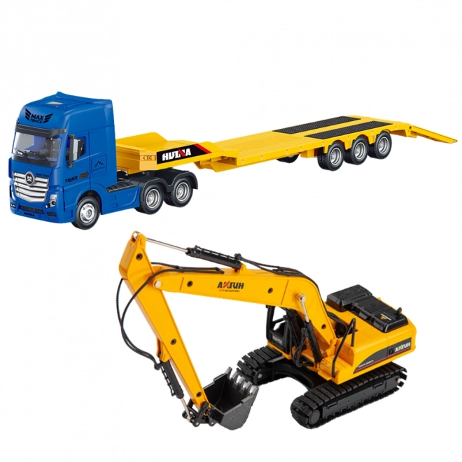 Model de camion cu remorcă și excavator 1:50 Huina