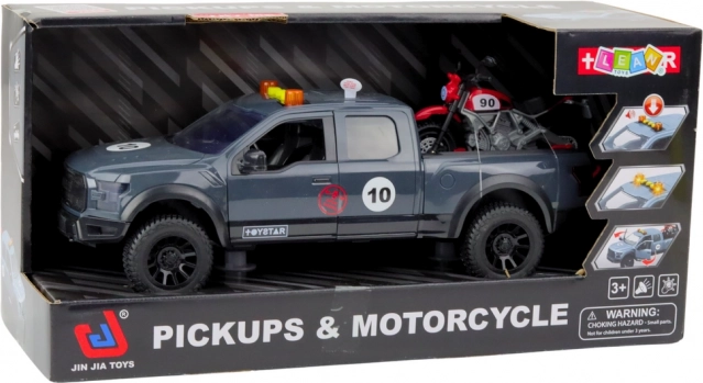 Pickup cu motocicletă gri, cu lumini și sunete 1:12 jucărie