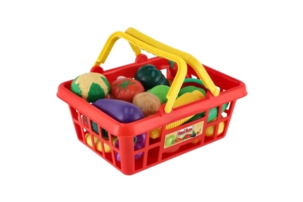 Coș din plastic albastru cu fructe și legume - set 25 piese