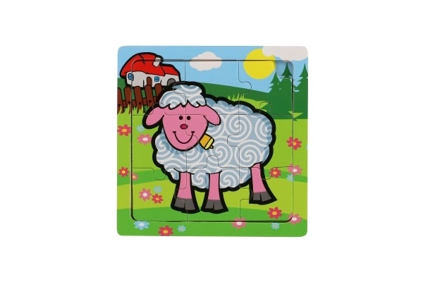 Mini puzzle din lemn 9 piese Primele mele animale pentru cei mici 15x15x0,8cm 6 tipuri