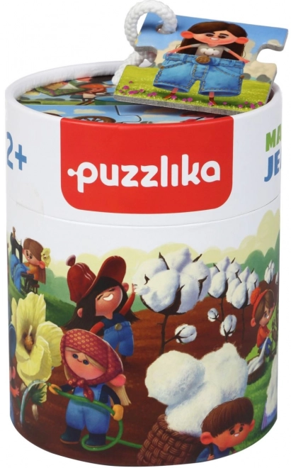 Puzzle educativ despre fabricarea blugilor