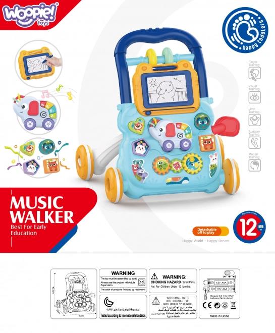 Choditor interactiv cu muzică și tablă de desen Woopie Baby