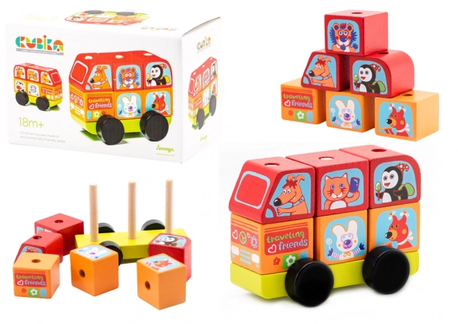 Minibus Fericit cu Animale - Puzzle din Lemn cu 7 Piese