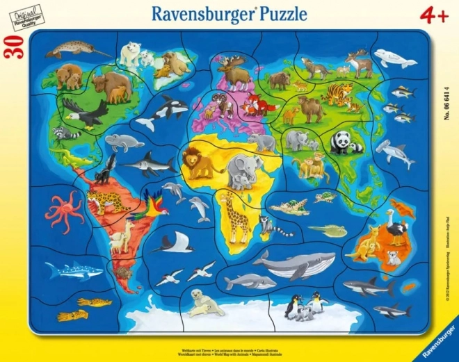 Harta lumii cu animale puzzle