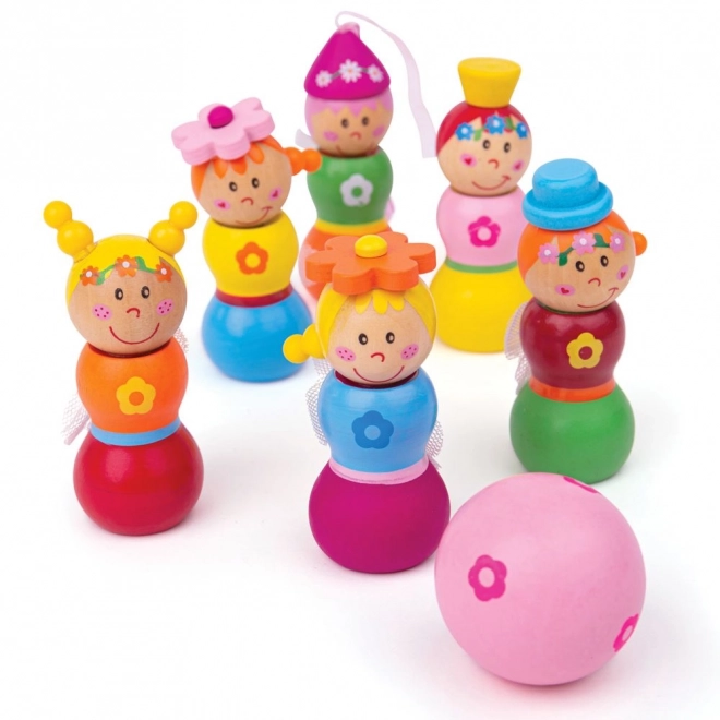 Joc de popice din lemn cu zâne de la Bigjigs Toys