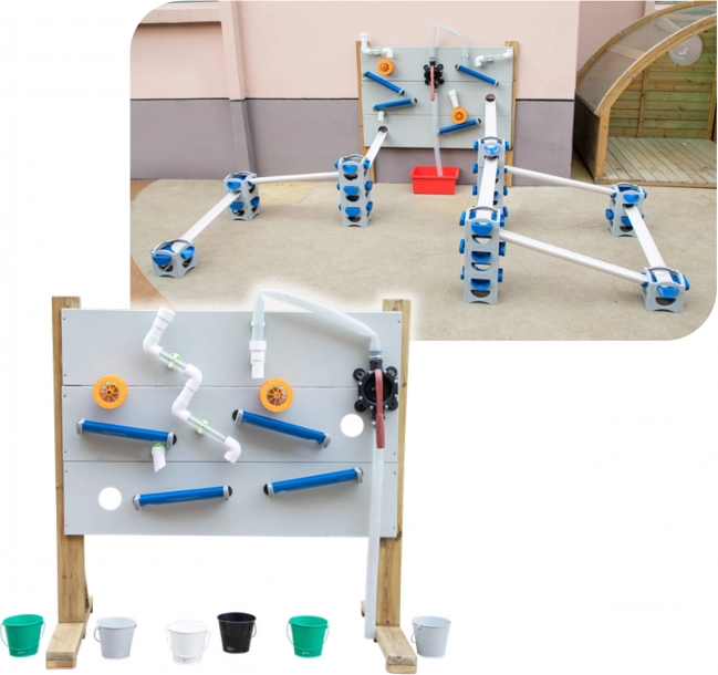 Set de joacă din lemn pentru apă Classic World Edu suport + accesorii pentru apă și nisip