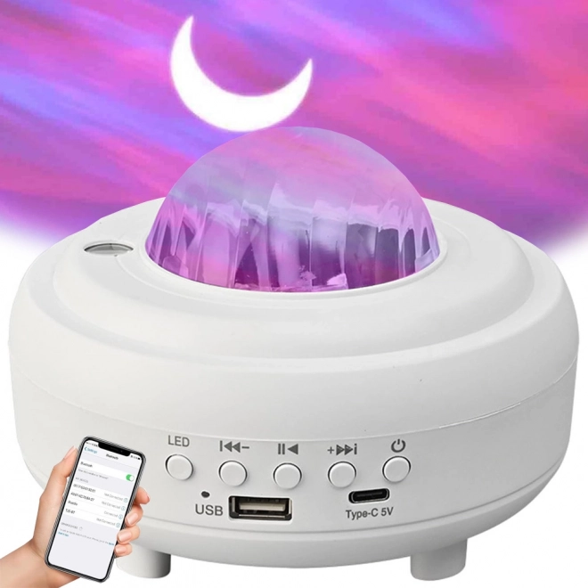 Lampă de noapte LED cu proiector de stele și aurora boreală cu difuzor Bluetooth