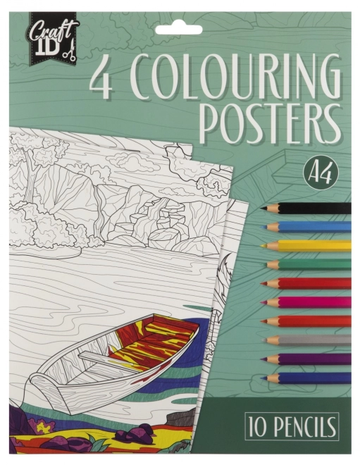 Carte de colorat cu 4 imagini și 10 creioane A4