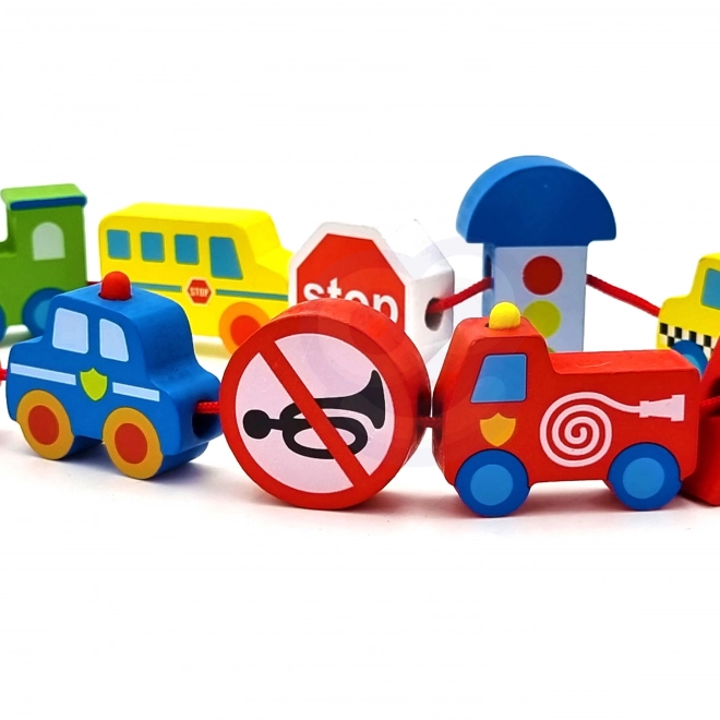 Klocki din lemn pentru înșirat vehicule Woopie
