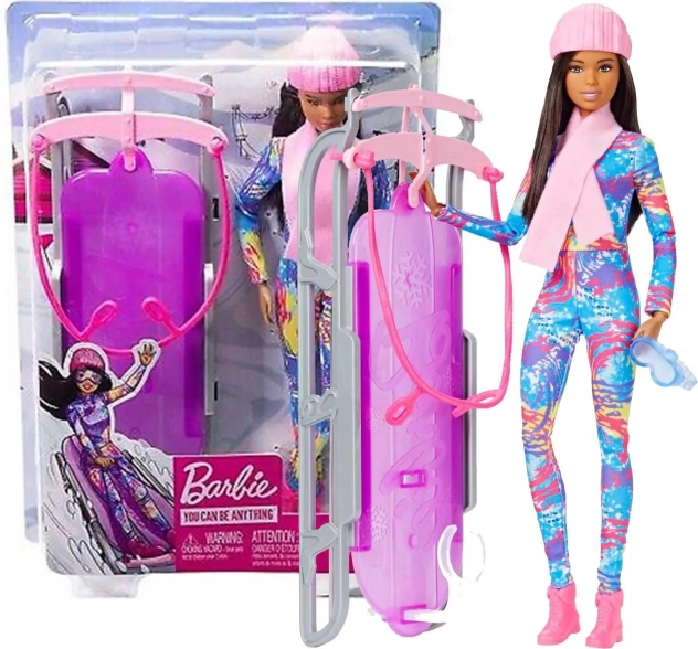 Barbie pe sanie – păpușă sporturi de iarnă