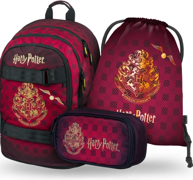 Set școlar BAAGL Harry Potter Hogwarts – rucsac, penar și săculeț, bordo