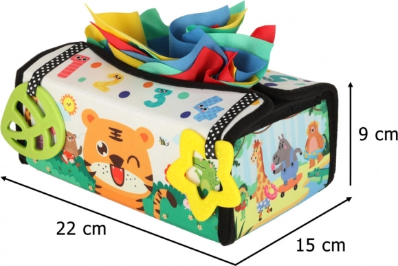 Jucărie senzorială Montessori cu batiste și covoraș 2în1