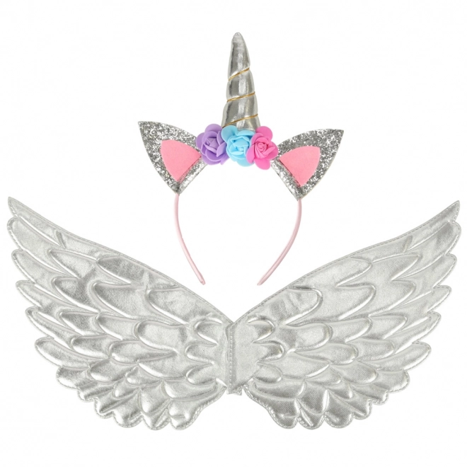 Costum unicorn argintiu pentru carnaval