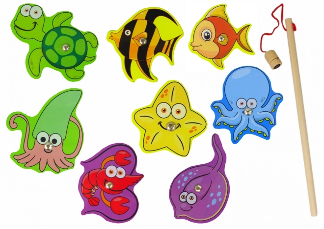 Set de pescuit cu animale marine din lemn