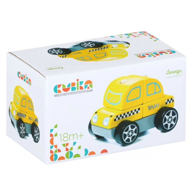 Taxi din lemn Cubika - Piesă de puzzle cu 5 părți