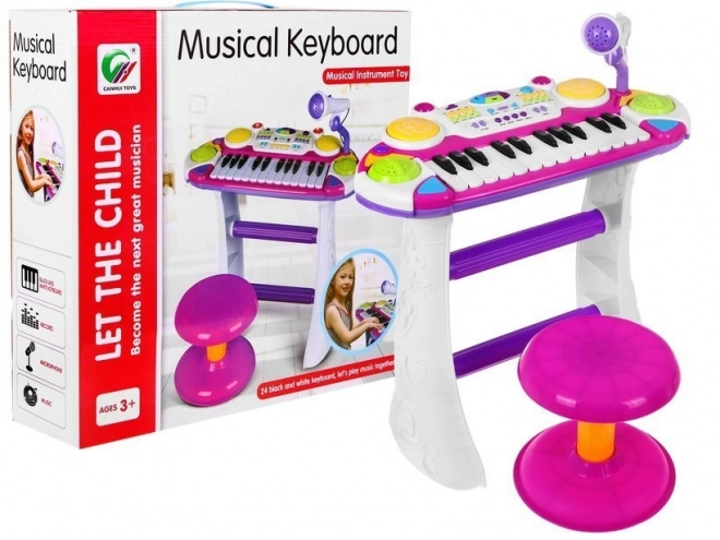 Set roz muzical cu keyboard, tobe și microfon pentru copii 3+ ani