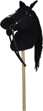 Cal de pluș pe băț cu sunet, 70 cm, negru