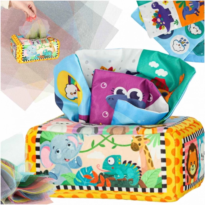 Cutie senzorială Montessori cu batiste colorate și animale