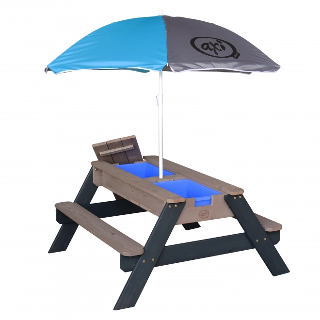 Masa de picnic Axi Nick cu containere pentru nisip/apă și umbrelă