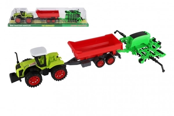 Tractor cu remorcă și porti din plastic 55cm cu mecanism in blister