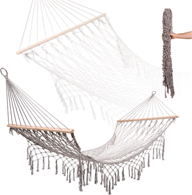 Hamac de grădină Boho cu franjuri gri 200 cm