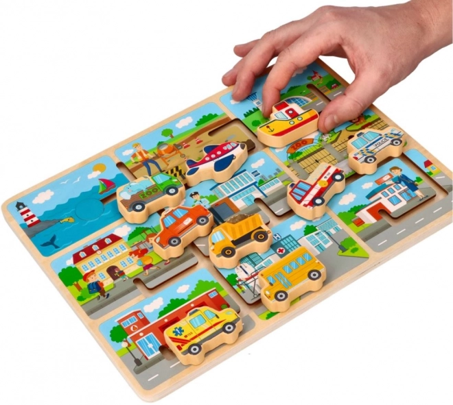 Joc de lemn cu vehicule