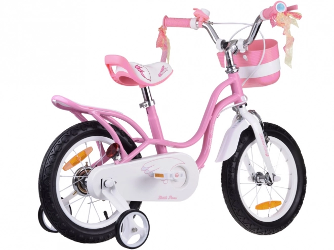 Bicicletă pentru copii Royalbaby Little Swan 14" cu coș și roți ajutătoare – roz