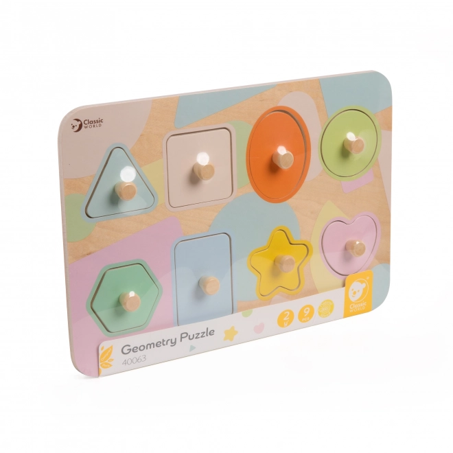 Puzzle lemn forme geometrice Classic World 9 piese