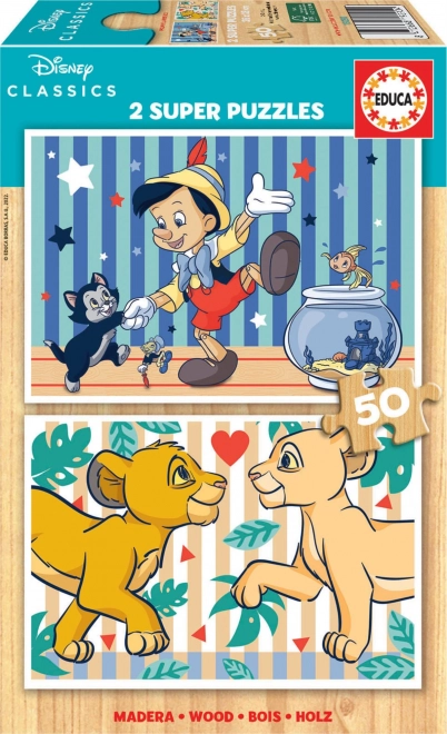 Puzzle din lemn clasice Disney de la EDUCA 2x50 piese