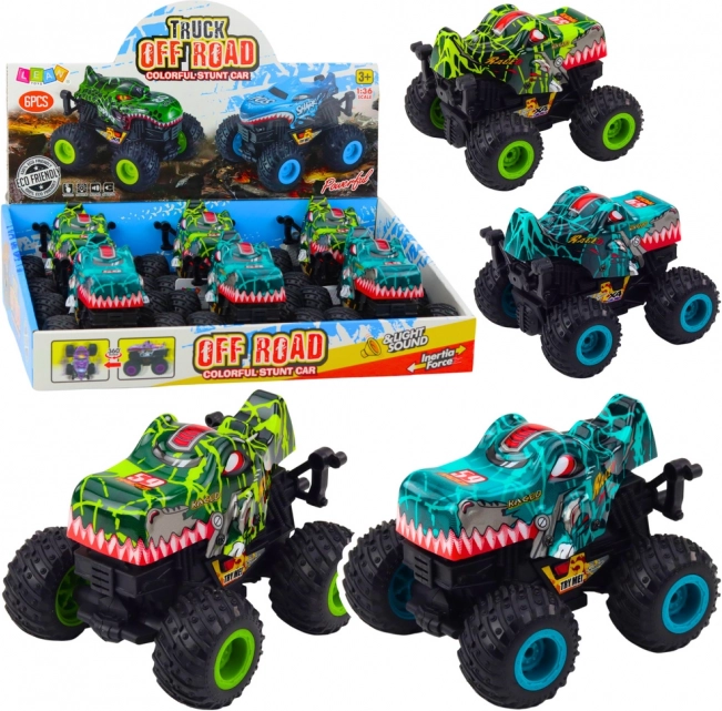 mașină teren Dino cu tracțiune, lumini și sunete
