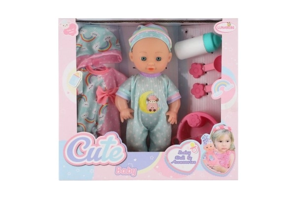 Păpușă bebeluș cu corp solid și accesorii în cutie