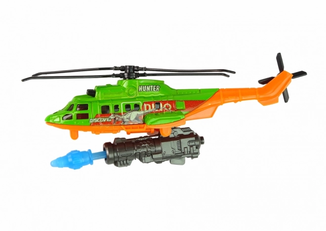 set vehicule elicopter și dinozauri colorat 8 piese