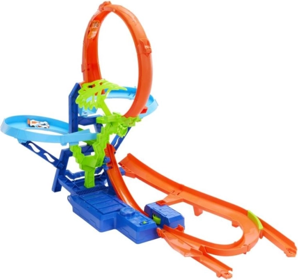 Hot Wheels Stunt Tracks coliziune în aer – pistă de curse cu buclă și accelerator