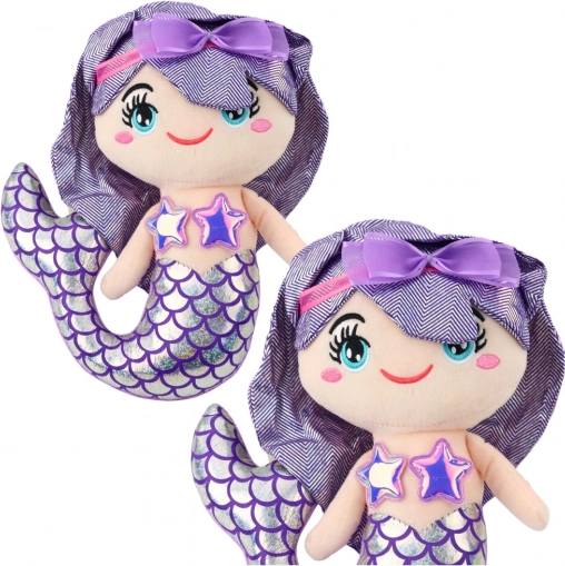 Sirena de mare din pluș cu coada holografică mov 25 cm