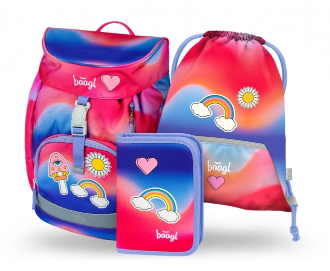 Set școlar Baagl Airy Hippie: rucsac, penar, sac