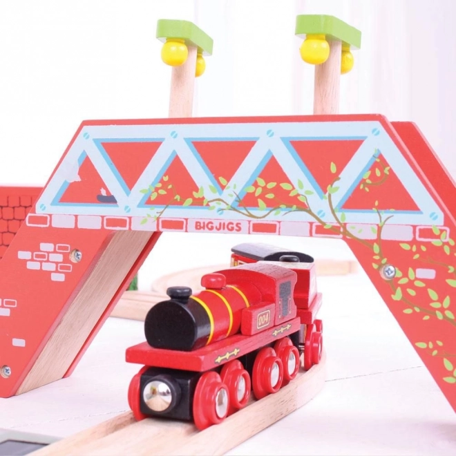 Bigjigs Rail Locomotiva Roșie cu Tender și 3 Șine