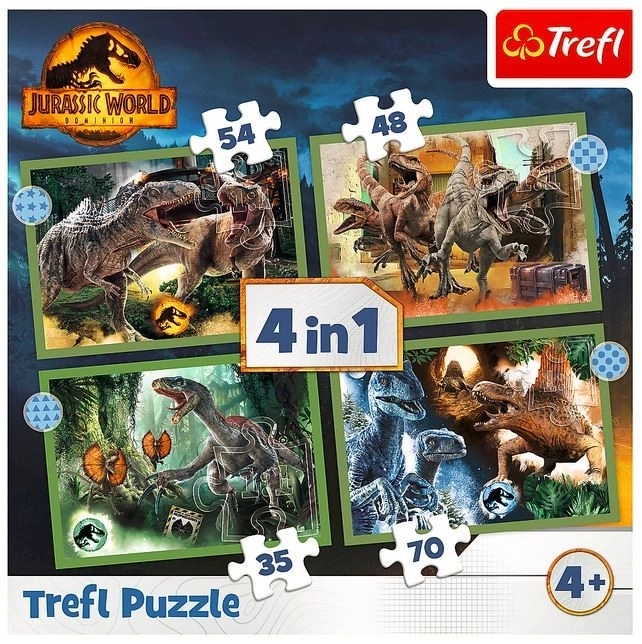 Puzzle 4 în 1 Dinozauri periculoși Jurassic World