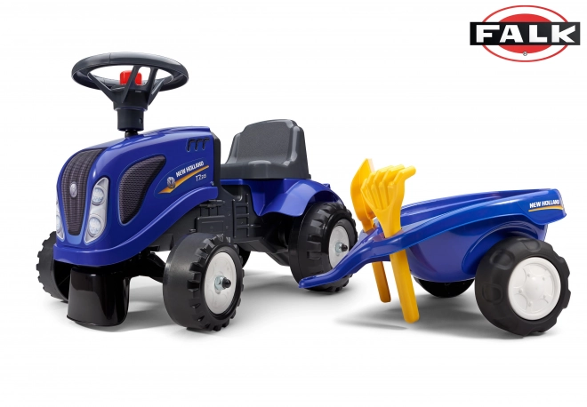 Tractor de jucărie FALK Baby New Holland T7 cu remorcă și unelte
