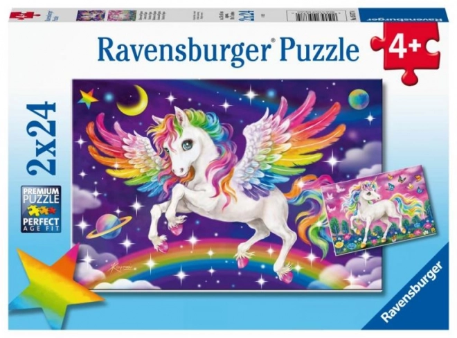 Puzzle Ravensburger cu unicorn și pegas, 2x24 piese