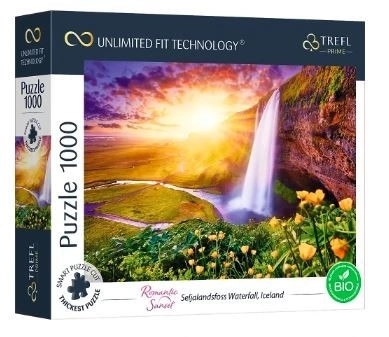 Puzzle romantic sunset cu Seljalandsfoss, 1000 piese