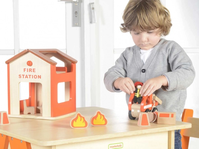Stație de pompieri miniatură din lemn Masterkidz