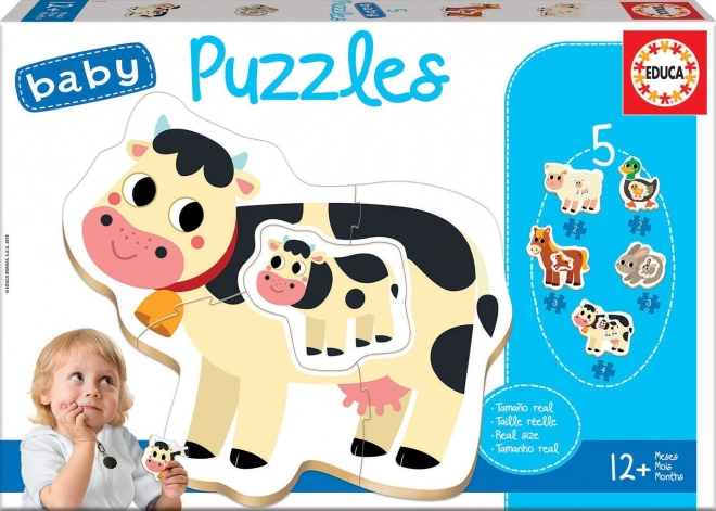 Puzzle Educa pentru copii animalele de la fermă cu puii lor