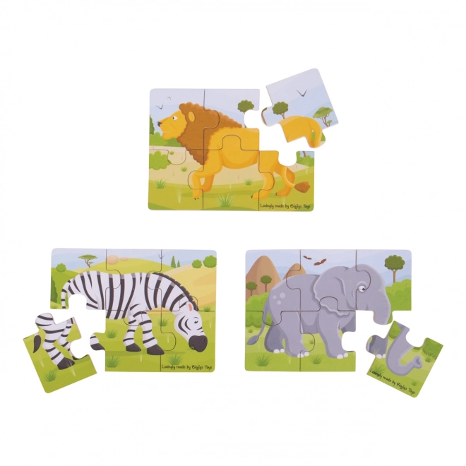 Puzzle din lemn 3 în 1 Safari Bigjigs Toys