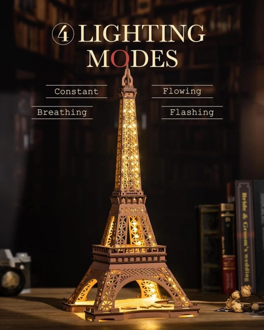 Puzzle 3D din lemn Noaptea Turnului Eiffel, luminoase