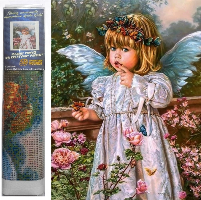 Pictură cu diamante Îngeraș cu flori 30x40 cm