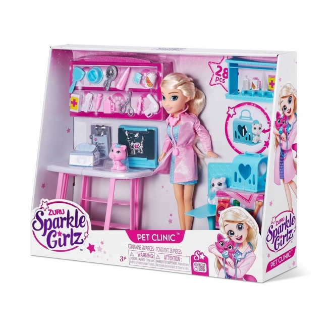 Set clinică veterinară cu păpușă Sparkle Girlz