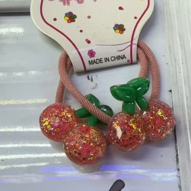 Elasticuri de păr cu motiv de cireșe, set 2 buc